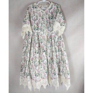 Trish Scully Child Button Front Floral Lace Trim Girls Dress Size 10
